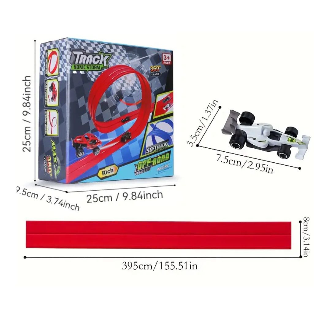 FlexiRace - Flexible Spielzeugauto Rennstrecke + 4 Autos