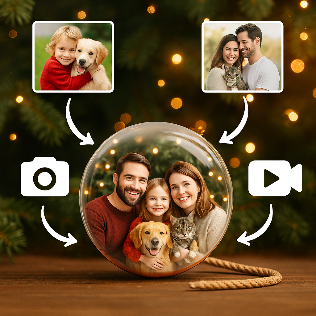Deine WeihnachtsKugel – einzigartig personalisiert mit Bildern & Videos