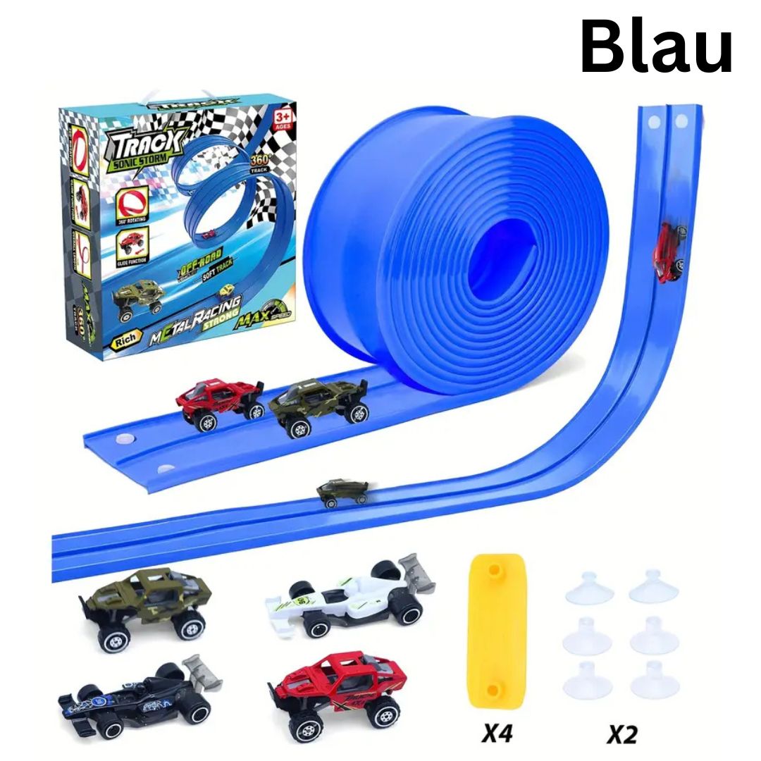 FlexiRace - Flexible Spielzeugauto Rennstrecke + 4 Autos