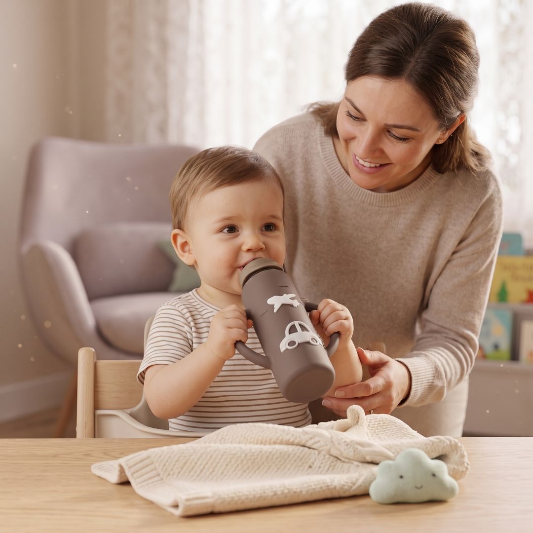 Babyflasche aus Glas mit ergonomischem Griff