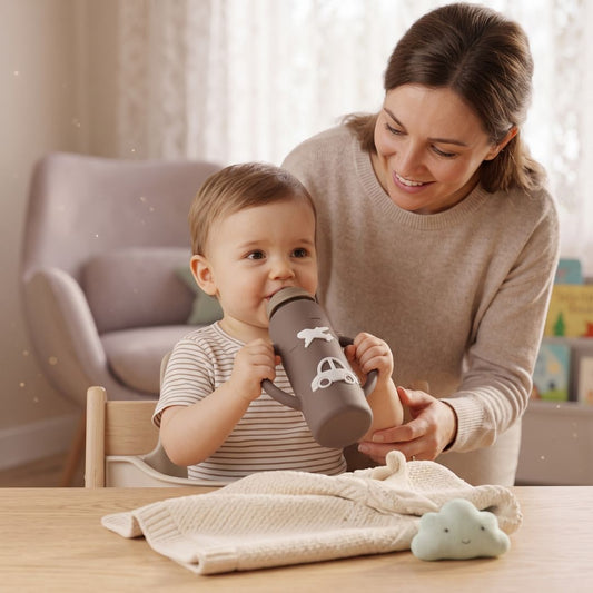 Babyflasche aus Glas mit ergonomischem Griff