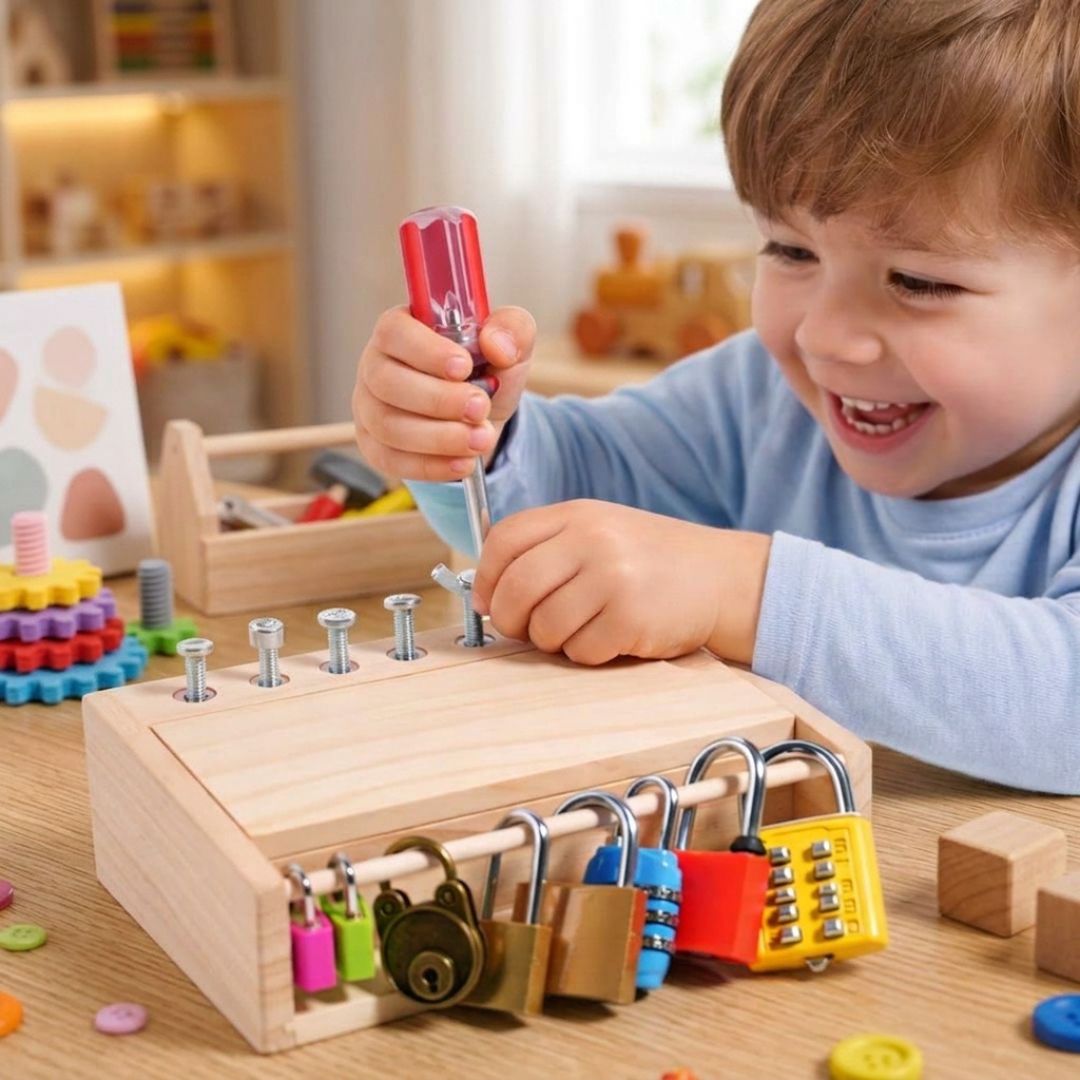 WerkzeugBox - Montessori Schloss- und Schrauben-Set