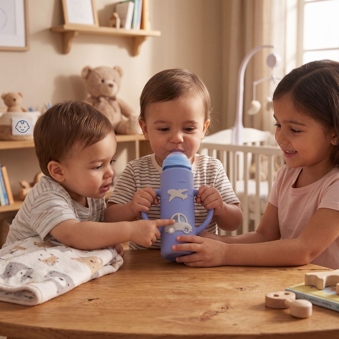 Babyflasche aus Glas mit ergonomischem Griff