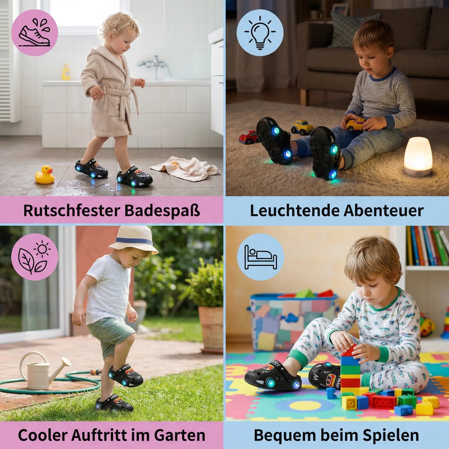 LeuchteLatschen – Leuchtende Kinder Badeschlappen mit rutschfester Sohle