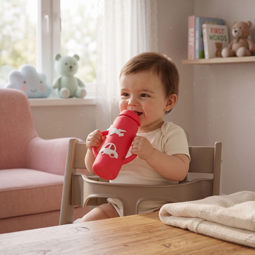 Babyflasche aus Glas mit ergonomischem Griff