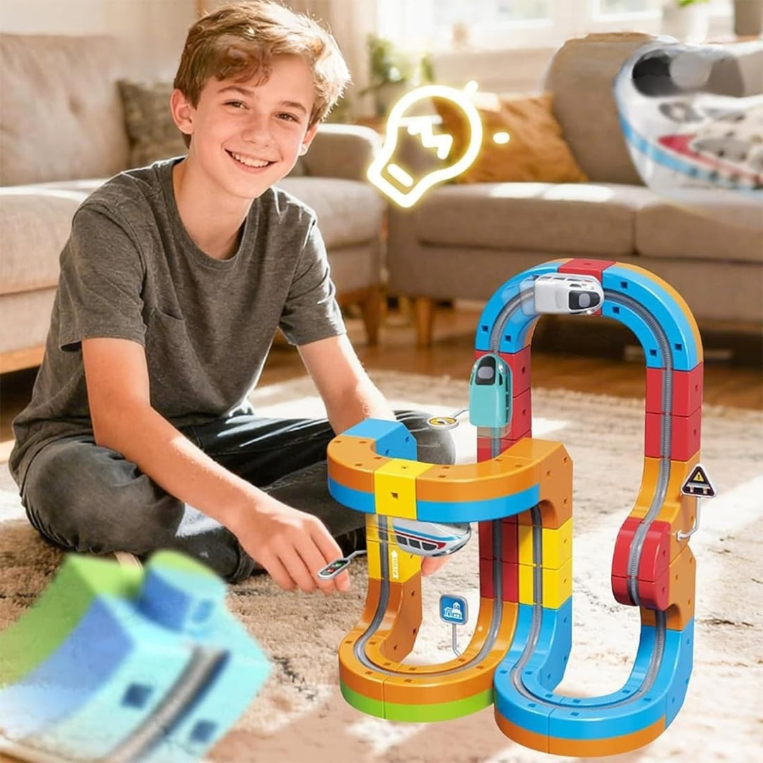 3D RennBahn - Auto- und Zug-Rennstrecke für Kinder