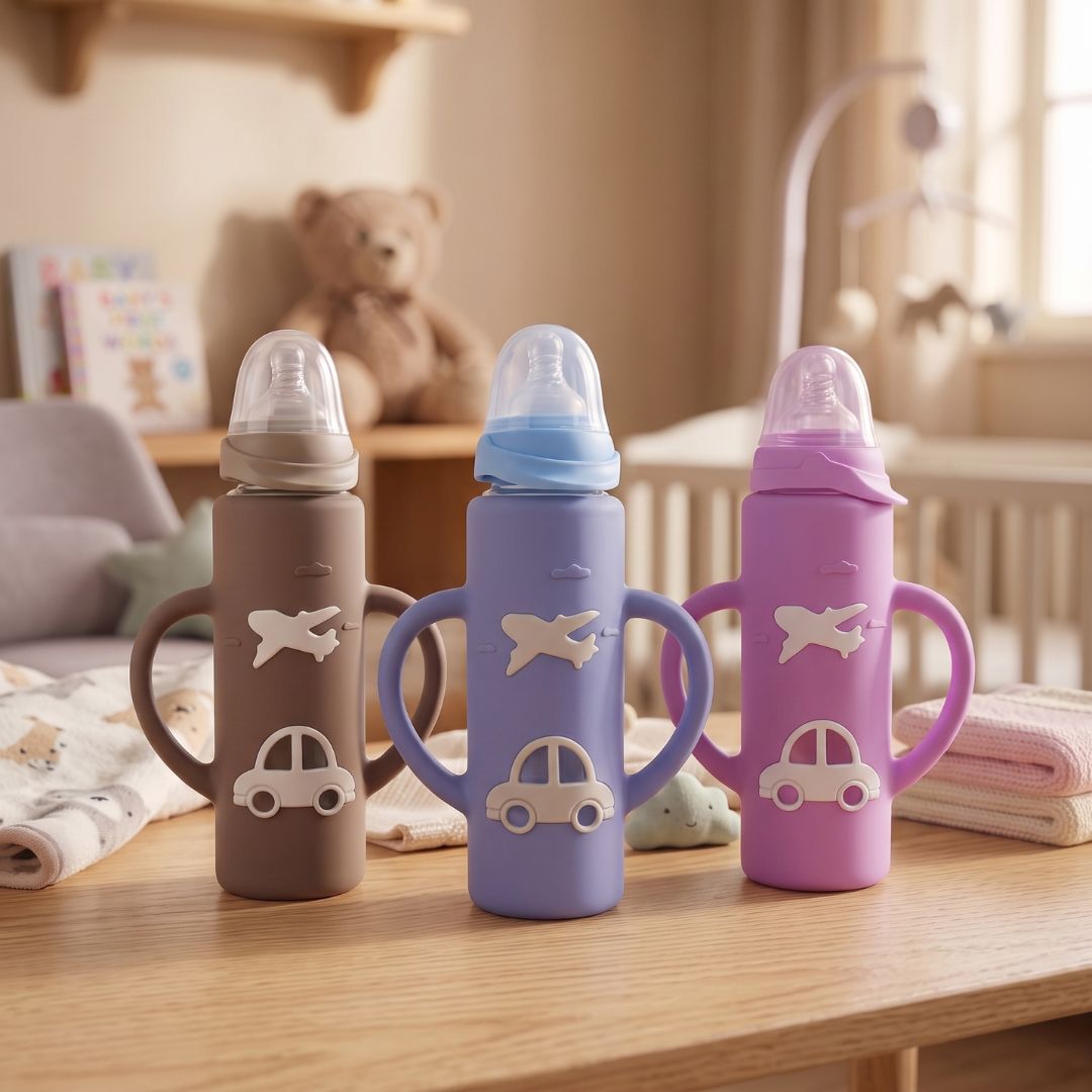 Babyflasche aus Glas mit ergonomischem Griff