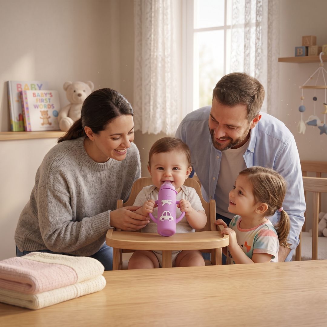 Babyflasche aus Glas mit ergonomischem Griff