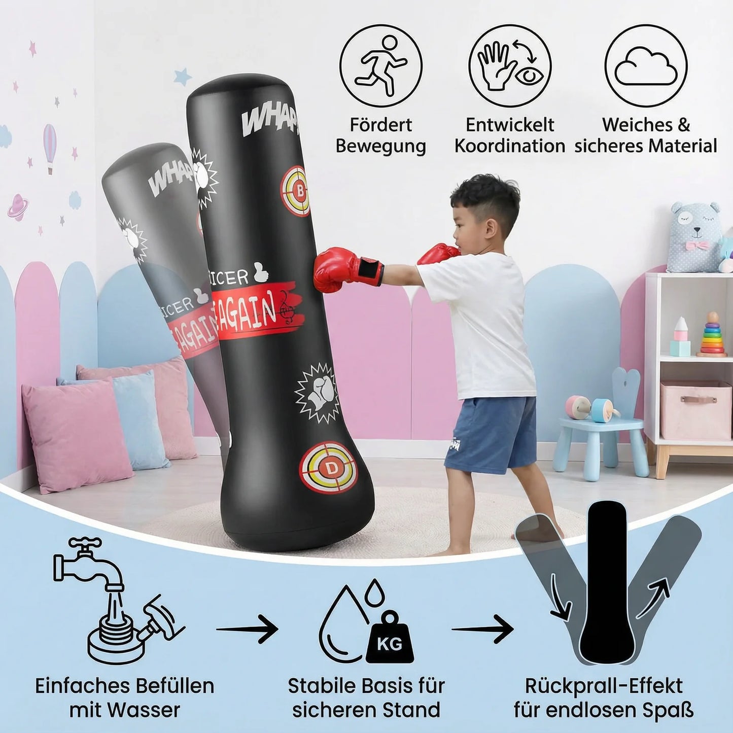 BoxKumpel - Aufblasbarer Kinder Boxsack mit Wasserfüllung